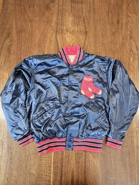 Vtg 80s Boston Red Sox Felco Satin Bomber Jacket - Made in USA - Medium